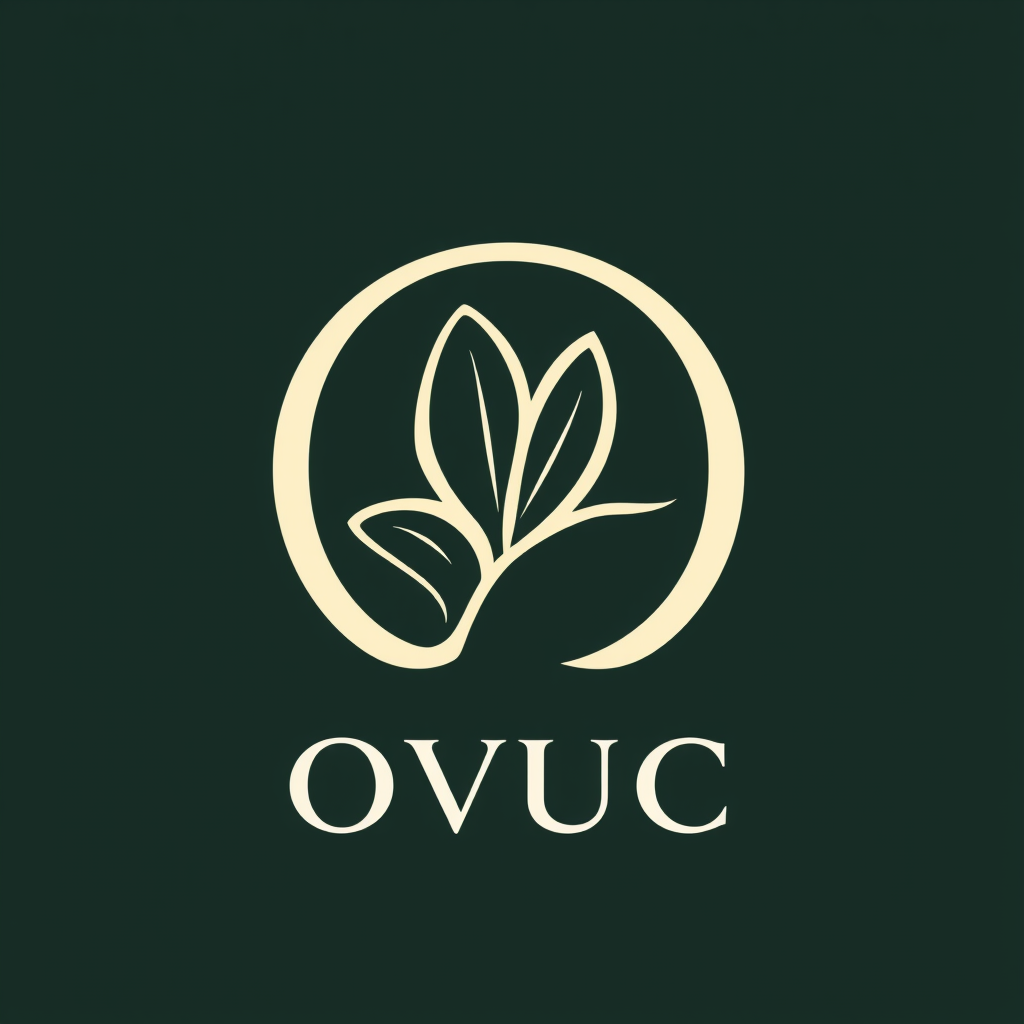 Main logo studio: Create an iconic luxury logo for “OVUC”, a premium dried fruit, nuts and gifting brand. Create a unique minimalist symbol merging the letter O, an abs