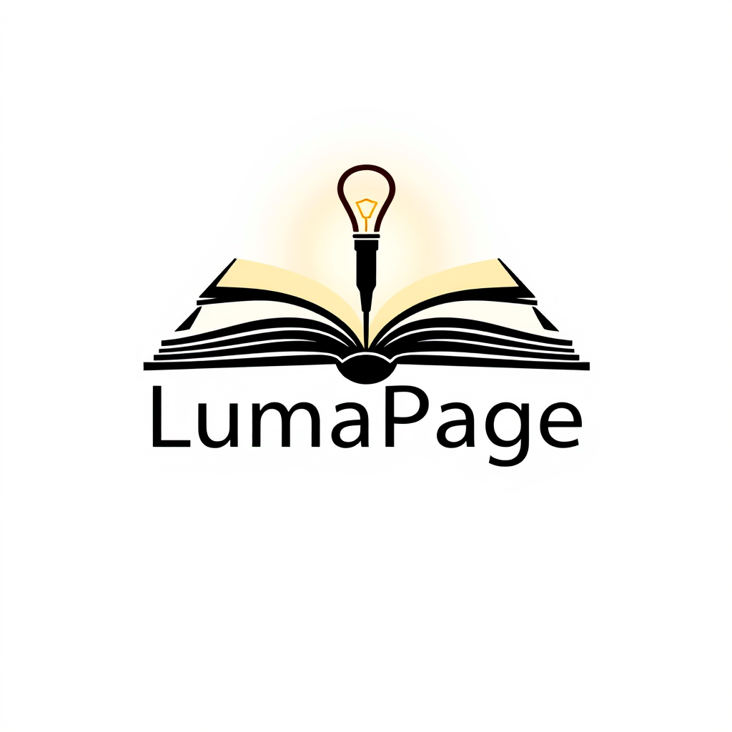 Main logo studio: Premium minimalist logo for a modern US reading-light brand called LumaPage. Subtle combination of an open book page and a warm light glow. Elegant, s