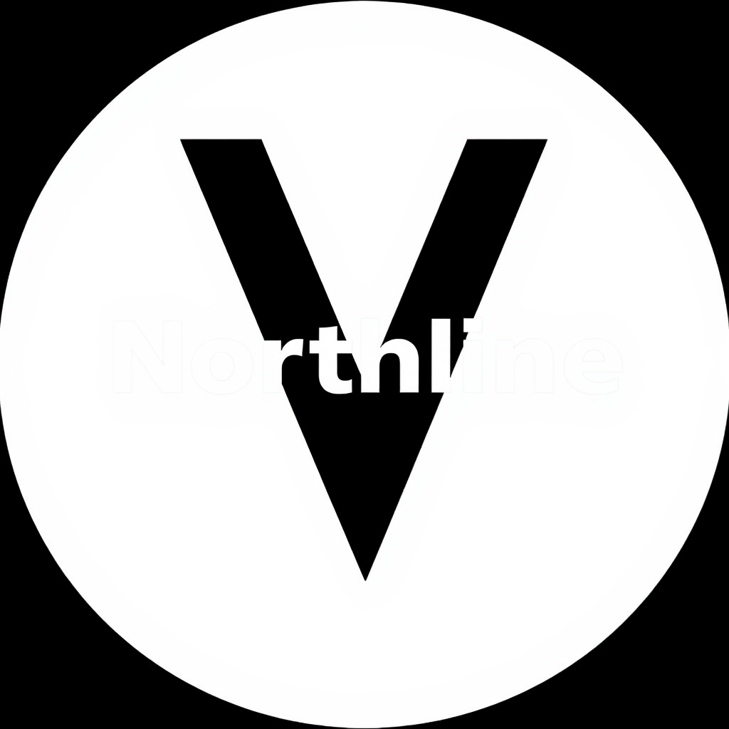 Main logo studio: Create a modern, minimalist logo for a fictional clothing brand called Northline. Use black, white, and silver with a simple memorable symbol. Make it