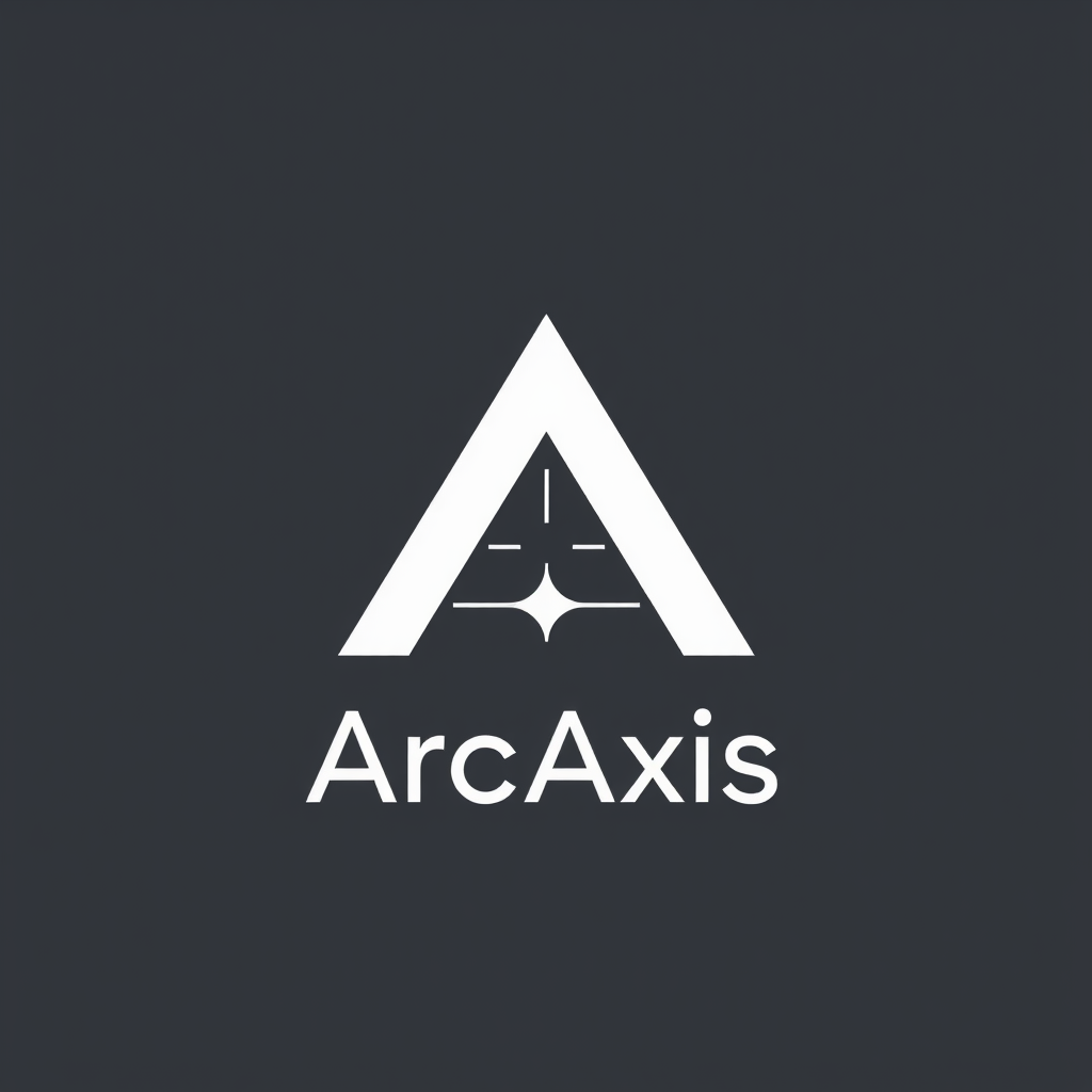 Main logo studio: Create a premium, unique minimalist logo for “ArcAxis”. Design a distinctive geometric symbol combining an abstract A, an arc, and a central axis usin