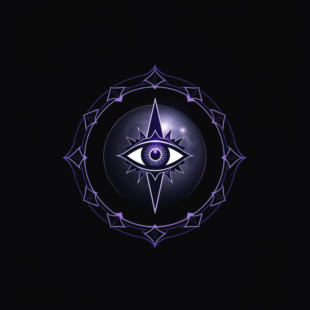 Main logo studio: Mystical cosmic brand, luminous full moon, subtle third eye, black background, silver and deep violet, feminine, mysterious, modern, elegant, edgy, pr