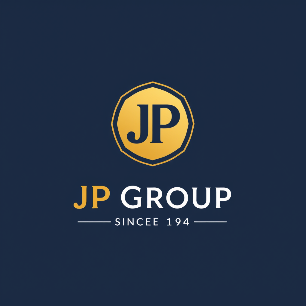 Main logo studio: Design a modern and premium logo for JP Group (Since 1944). Create a unique JP monogram that represents trust, heritage, growth, and professionalism.