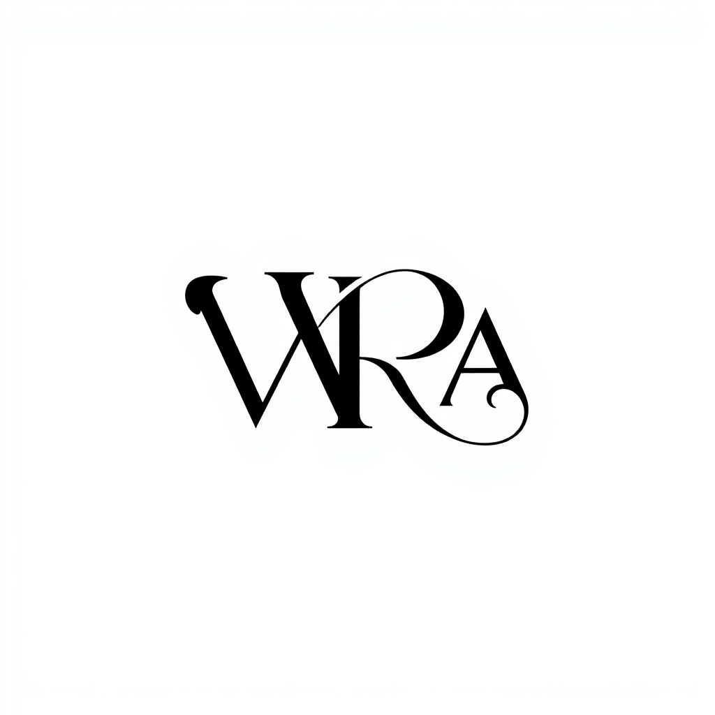 Monogram Logo idea: monogram logo combining the letters VRA , elegant intertwined letterforms, flat vector logo, centered, solid white background, high contrast, luxury b