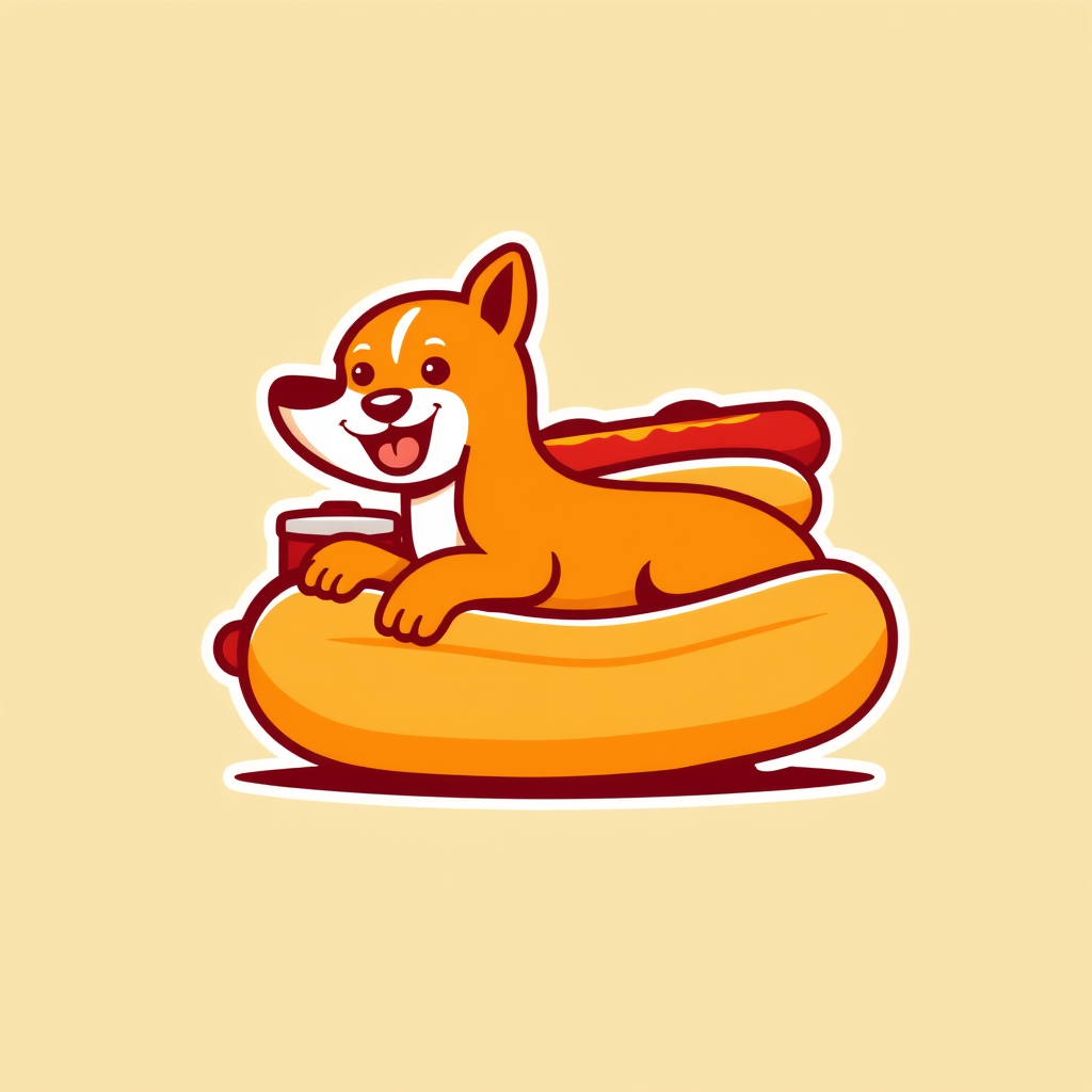 Main logo studio: mi marca se llama perritos vendo hotdogs quiero en mi logo un perro xoloeitzcuintle con todos los utencilios de cocina y con su carrito de hot dogs co