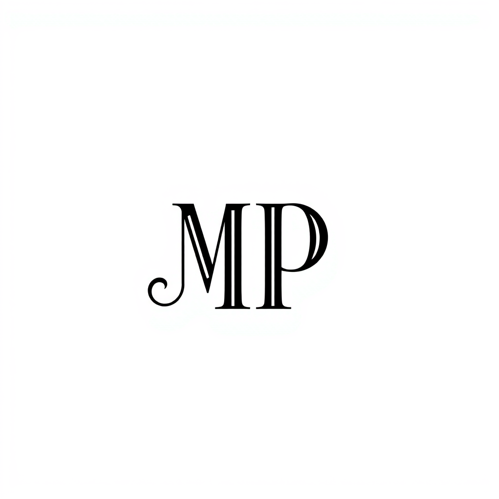 Monogram Logo idea: monogram logo combining the letters MP , elegant intertwined letterforms, flat vector logo, centered, solid white background, high contrast, luxury br