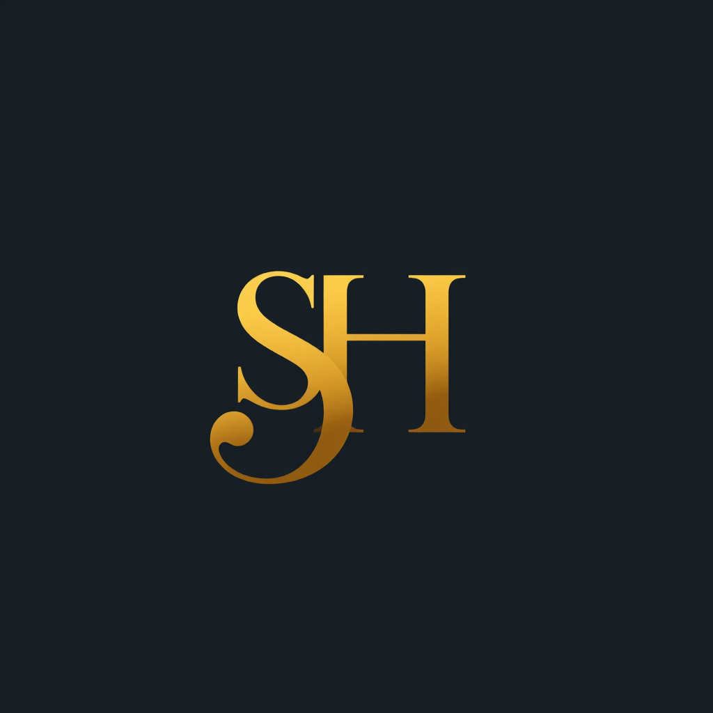 Main logo studio: elegant monogram logo combining letters s and h, gold, luxury brand