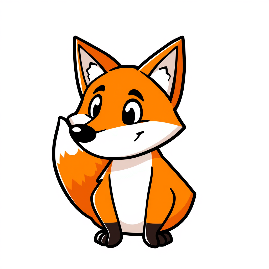 Cartoon Logo idea: cartoon style logo for friendly geometric fox mascot logo for a kids learning app, orange , fun cartoon illustration, bold black outlines, bright satu