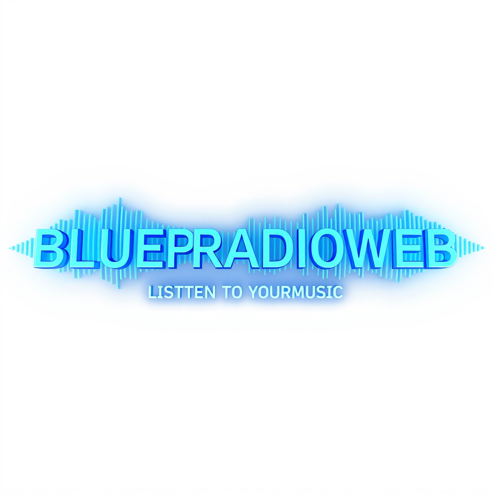 3D Logo idea: 3D logo for BLUERADIOWEB LISTEN TO YOUR MUSIC , a music tech brand, 3D sound wave form, neon blue glow , three-dimensional render, realistic depth and