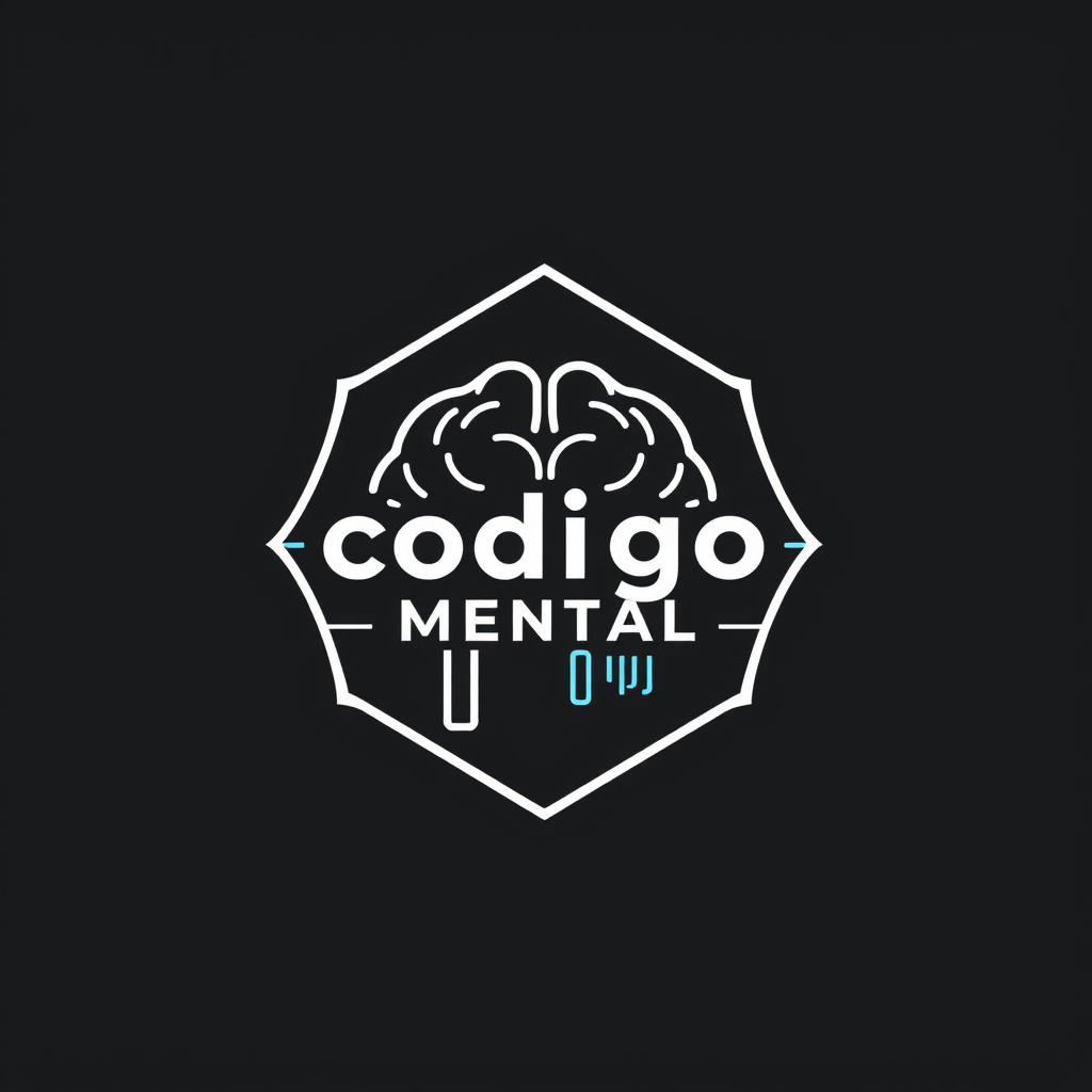 Main logo studio: Minimalist modern logo for a psychology and human behavior brand called Codigo Mental. Dark, mysterious and intelligent aesthetic. Stylized human brai