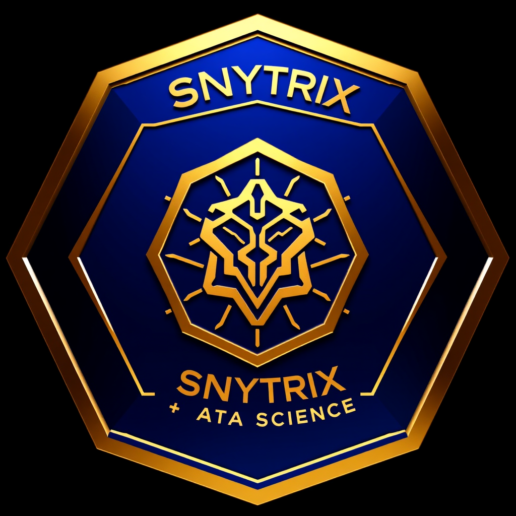 Main logo studio: Create an exceptionally premium, futuristic HEXAGON EMBLEM for SNYTRIX, an elite Artificial Intelligence and Data Science innovation community. The de