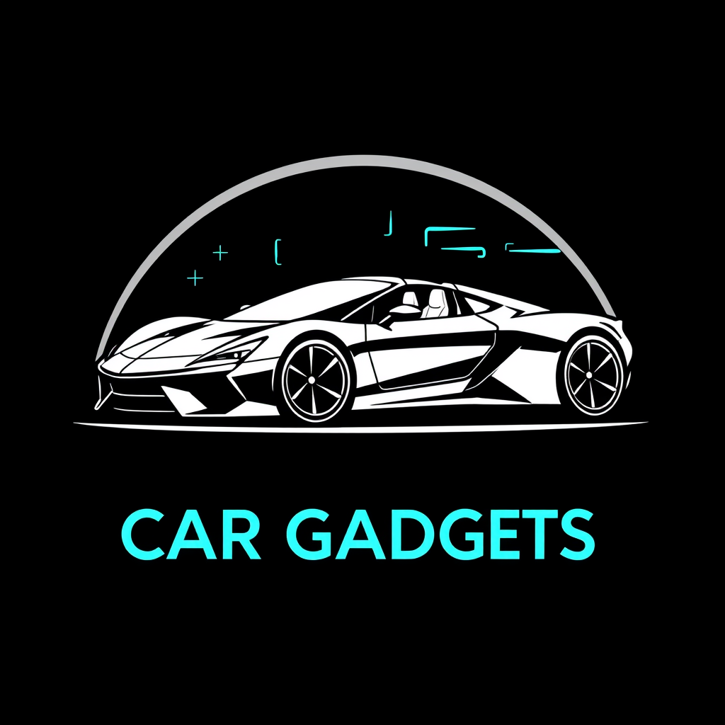 Main logo studio: Create a stylish logo for **CAR GADGETS**. Minimalist line-art sketch of a modern sports car with simple dashboard and steering wheel details. Add sma