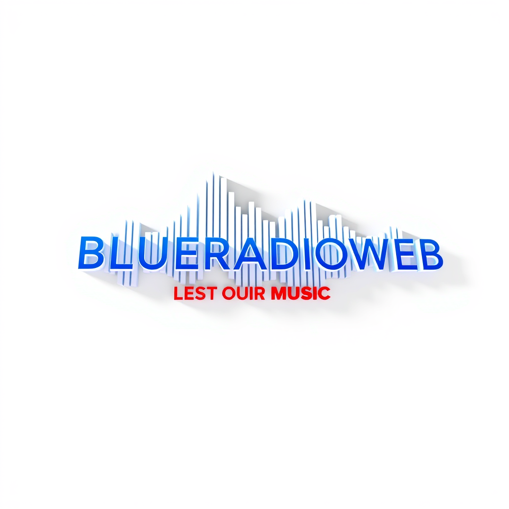 3D Logo idea: 3D logo for BLUERADIOWEB - LISTEN TO YOUR MUSIC - a music tech brand, 3D sound wave form white blue red , three-dimensional render, realistic depth an