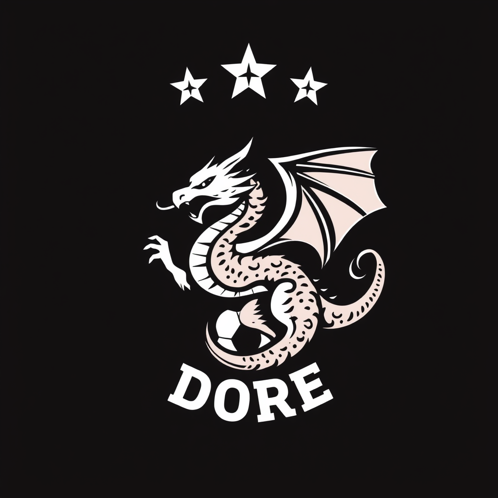 Main logo studio: Logo club de football avec dragon doré au milieu, écusson exagonal et en haut de tout ça 4 étoiles et tout ça DORÉ