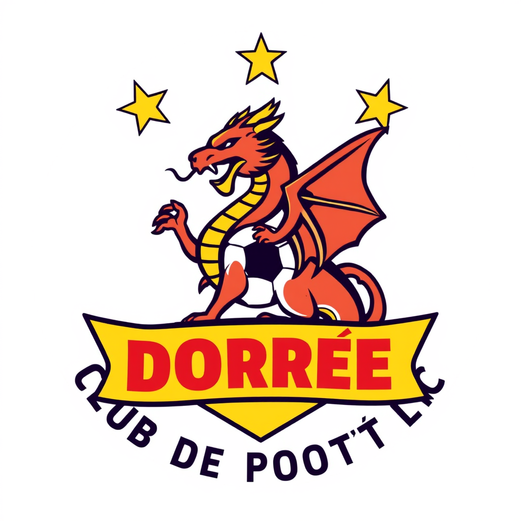 Main logo studio: Logo club de football avec dragon doré au milieu, écusson exagonal et en haut de tout ça 4 étoiles et tout ça DORÉÉ