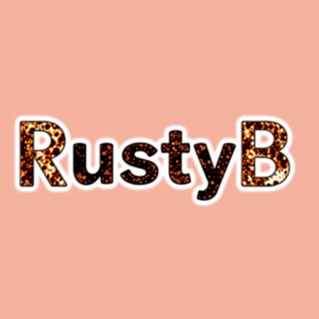 Main logo studio: "RustyB" no block letters, letters are black and just white around the letters, and it makes it like the letters are rusty, no block letters, the lett