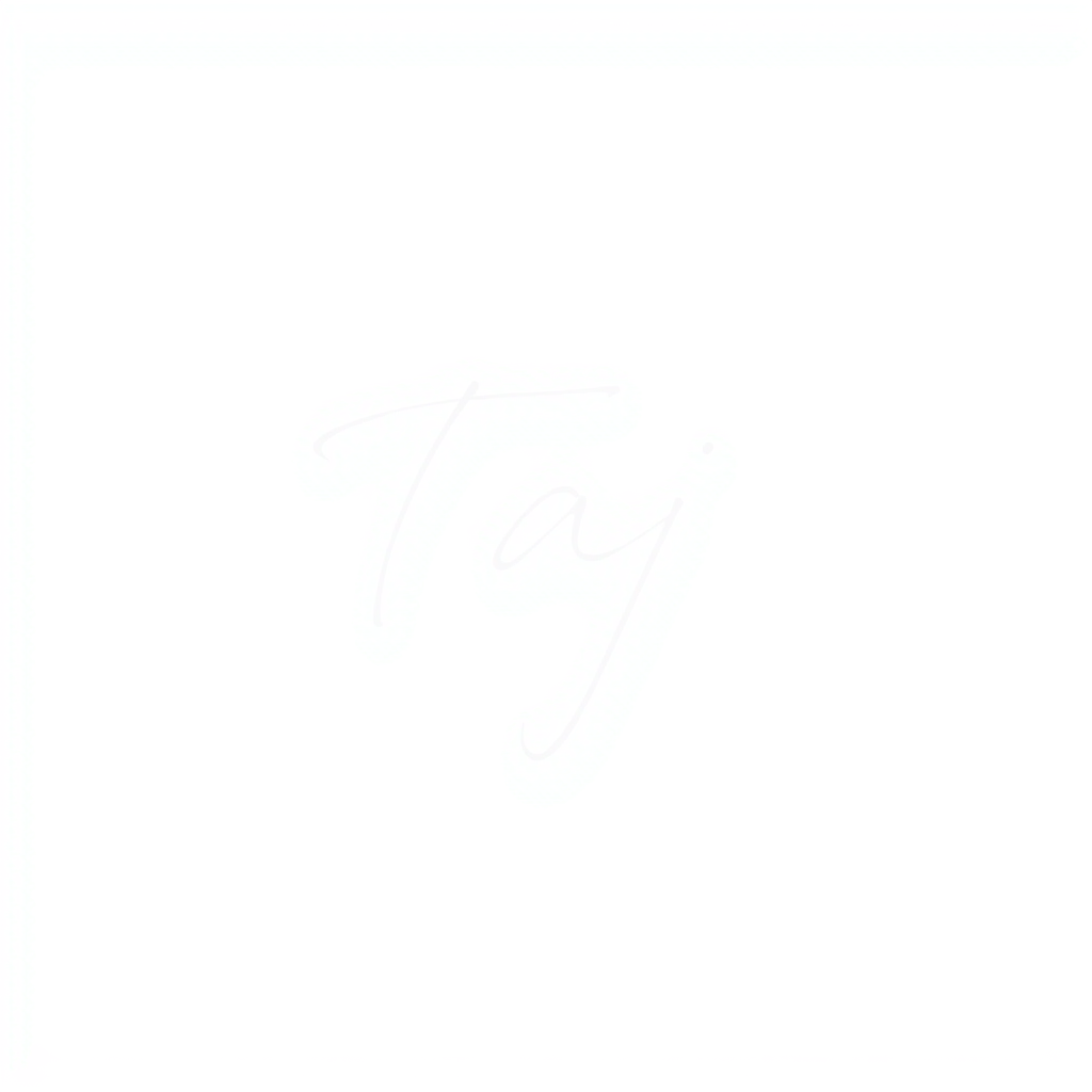 Signature Logo idea: signature logo of the name TAJ , elegant handwritten calligraphy, flowing script lettering, personal signature style, delicate pen strokes, flat vecto