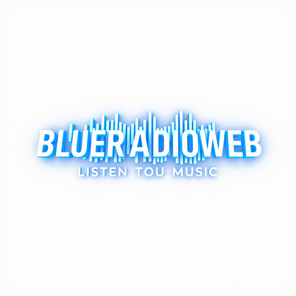 3D Logo idea: 3D logo for BLUERADIOWEB LISTEN TO YOUR MUSIC, a music tech brand, 3D sound wave form, neon blue white , three-dimensional render, realistic depth and