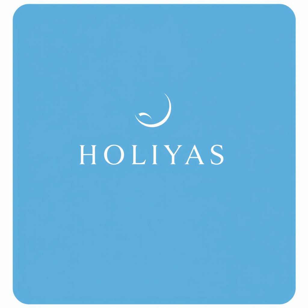 Main logo studio: Luxury Horizon — HOLIYAS premium travel logo, light sky blue + deep navy, elegant modern typography with one subtle contrasting letter, refined custom