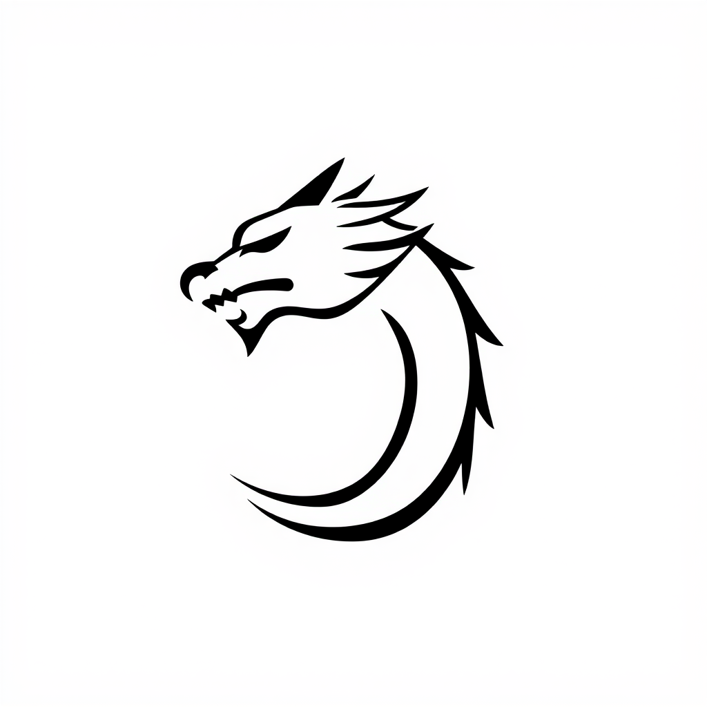 Minimalist Logo idea: minimalist logo, simple geometric mark for dragon head black over white , flat vector, clean lines, centered, solid white background, lots of negative