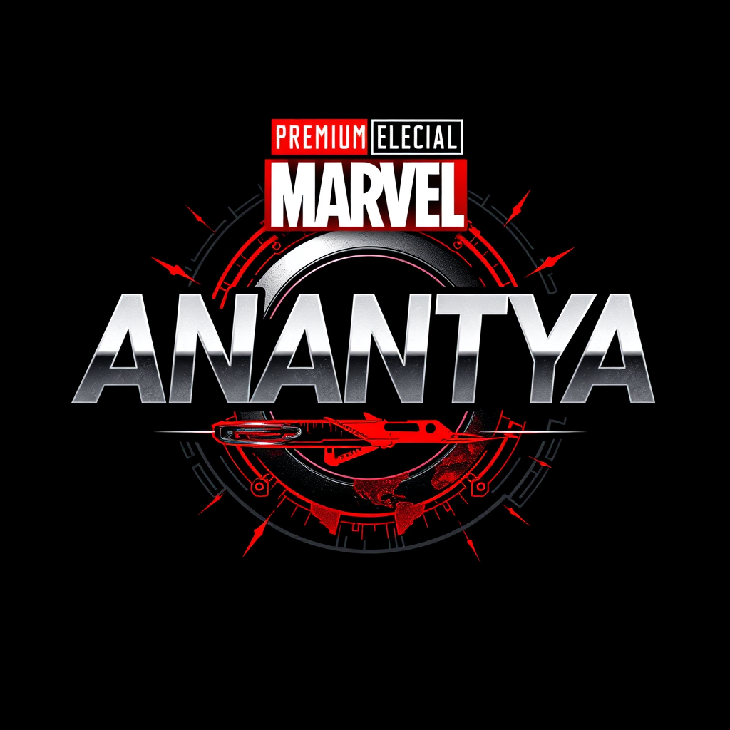 Main logo studio: Create a premium event logo featuring the name “ANANTYA” prominently, with a unique Marvel-inspired visual element beside or around the text. Use supe