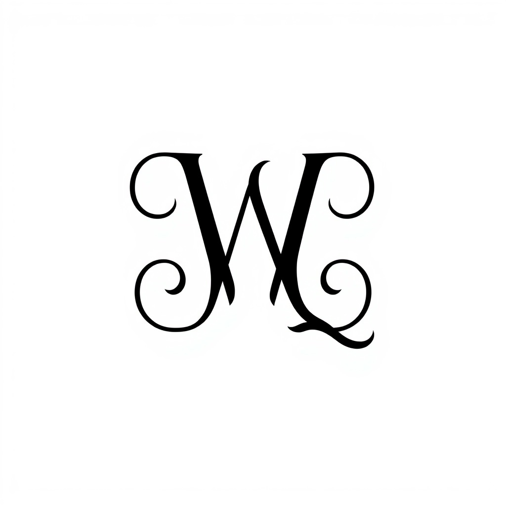 Monogram Logo idea: monogram logo combining the letters WQ , elegant intertwined letterforms, flat vector logo, centered, solid white background, high contrast, luxury br
