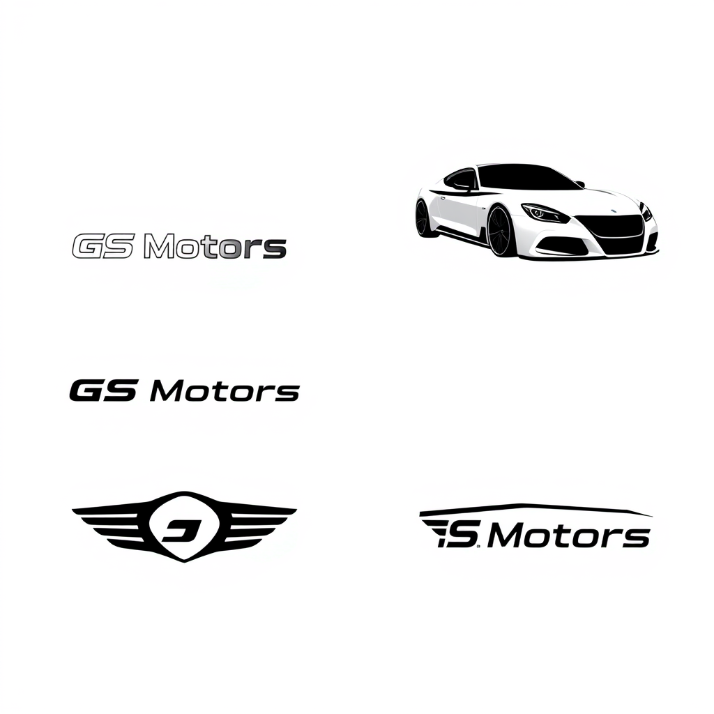 Main logo studio: 4 different professional versions of logo and company name for car company named "GS Motors" minimalistic