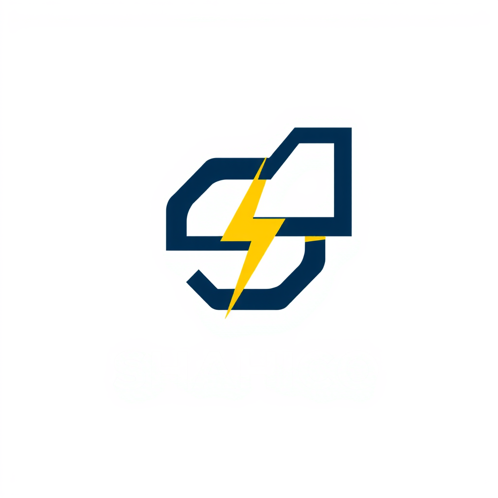 Main logo studio: Design a distinctive premium logo for "SHAHICO", an industrial electrical technology brand. Create a unique abstract symbol by cleverly merging the le