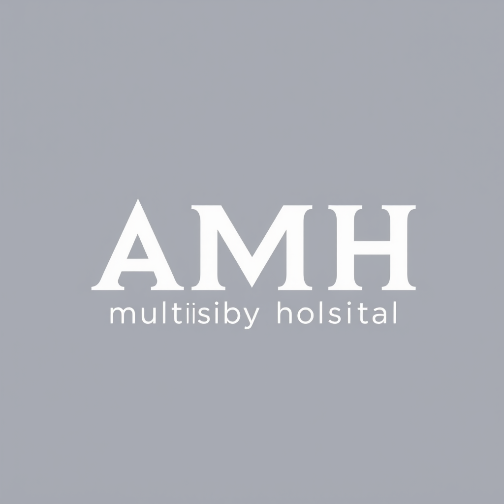 Main logo studio: please create a logo with three letters AMH, this is for multispeciality hospital