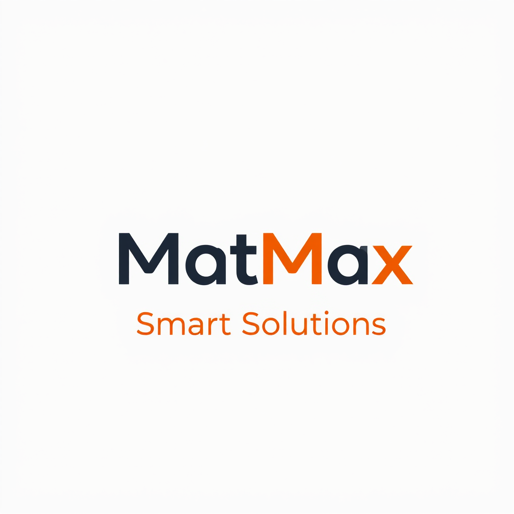Wordmark Logo idea: wordmark logo of Quero um logo para empresa de tecnologia (cloud software) em Roxo escrito "MatMax" e em baixo dele escrito "Smart Solutions" em laran