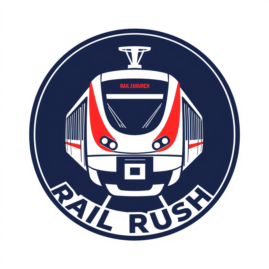 Badge Logo idea: badge logo for Rail Rush: modern zurich S-Bahn train. Train must be the main and only icon. Frontal view only. , bold badge design, text enclosed in a