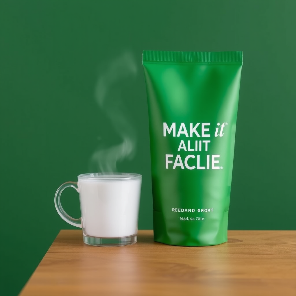 Main logo studio: FACILE MAKE IT FACILE COFFEE SHOP READ AND GREEN BOLDE FONT