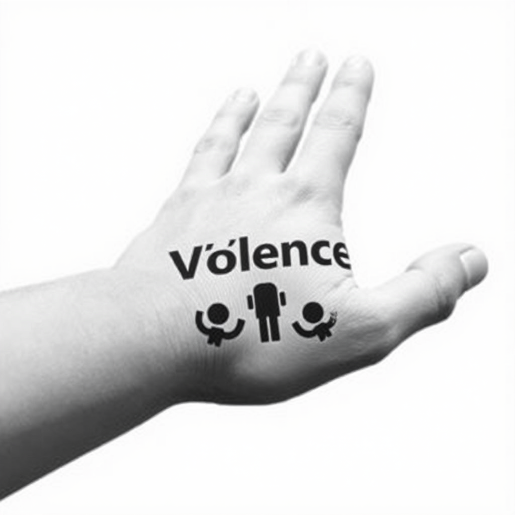 Main logo studio: Violence, report. AlerteViolence, pictogram, hand