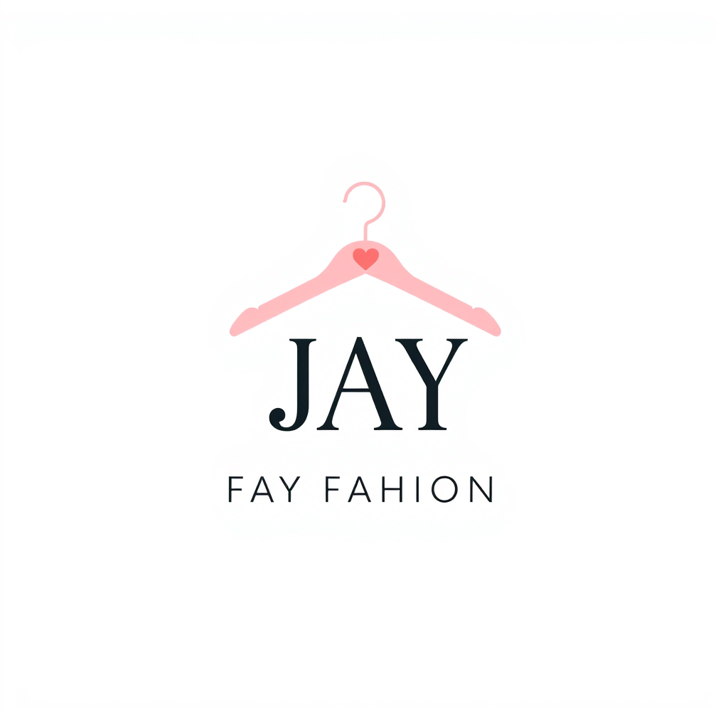 Main logo studio: Create a premium, cute and memorable logo for JAY FASHION, a children's and baby clothing brand. Use a simple elegant baby hanger with a tiny heart in
