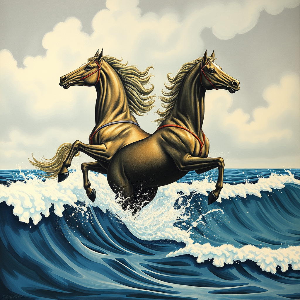 Main logo studio: carlos machado restrepo, waves, and flying horses add the name and in a trapazoide shape
