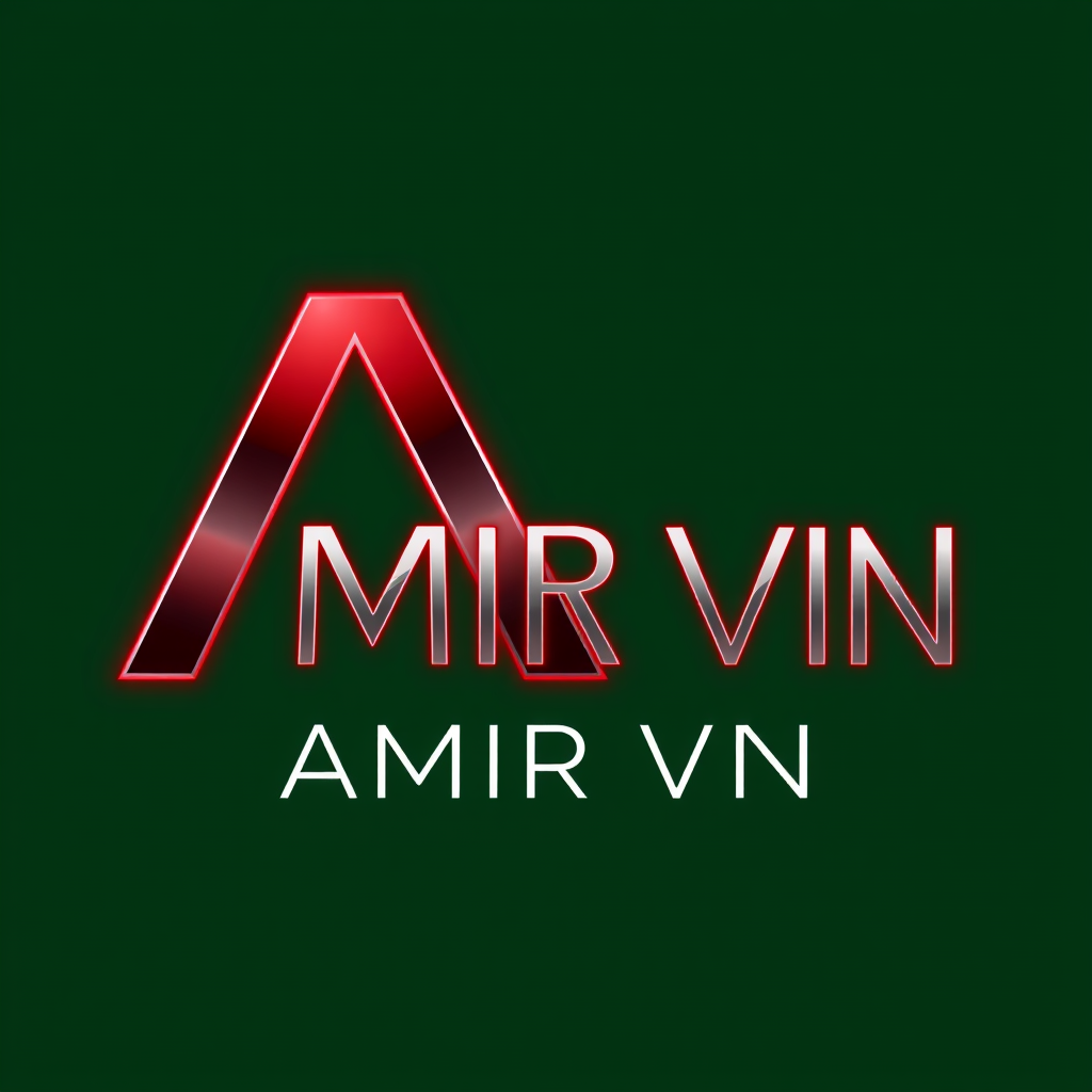 Main logo studio: Create a premium modern logo for “AMIR VN”. Design a smooth geometric A symbol with elegant curves, balanced proportions and creative negative space. 