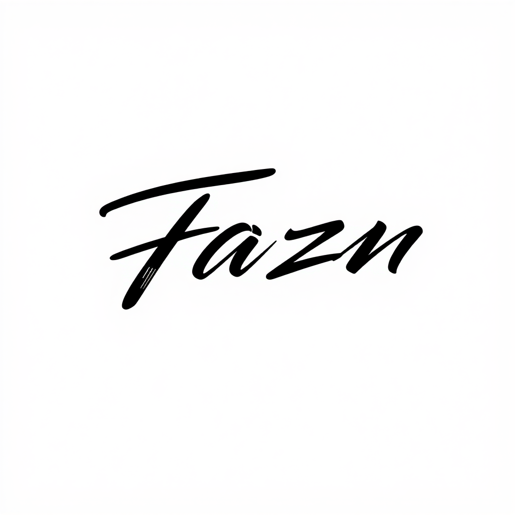 Signature Logo idea: signature logo of the name Bold black signature logo of the name FAZN , elegant handwritten calligraphy, flowing script lettering, personal signature