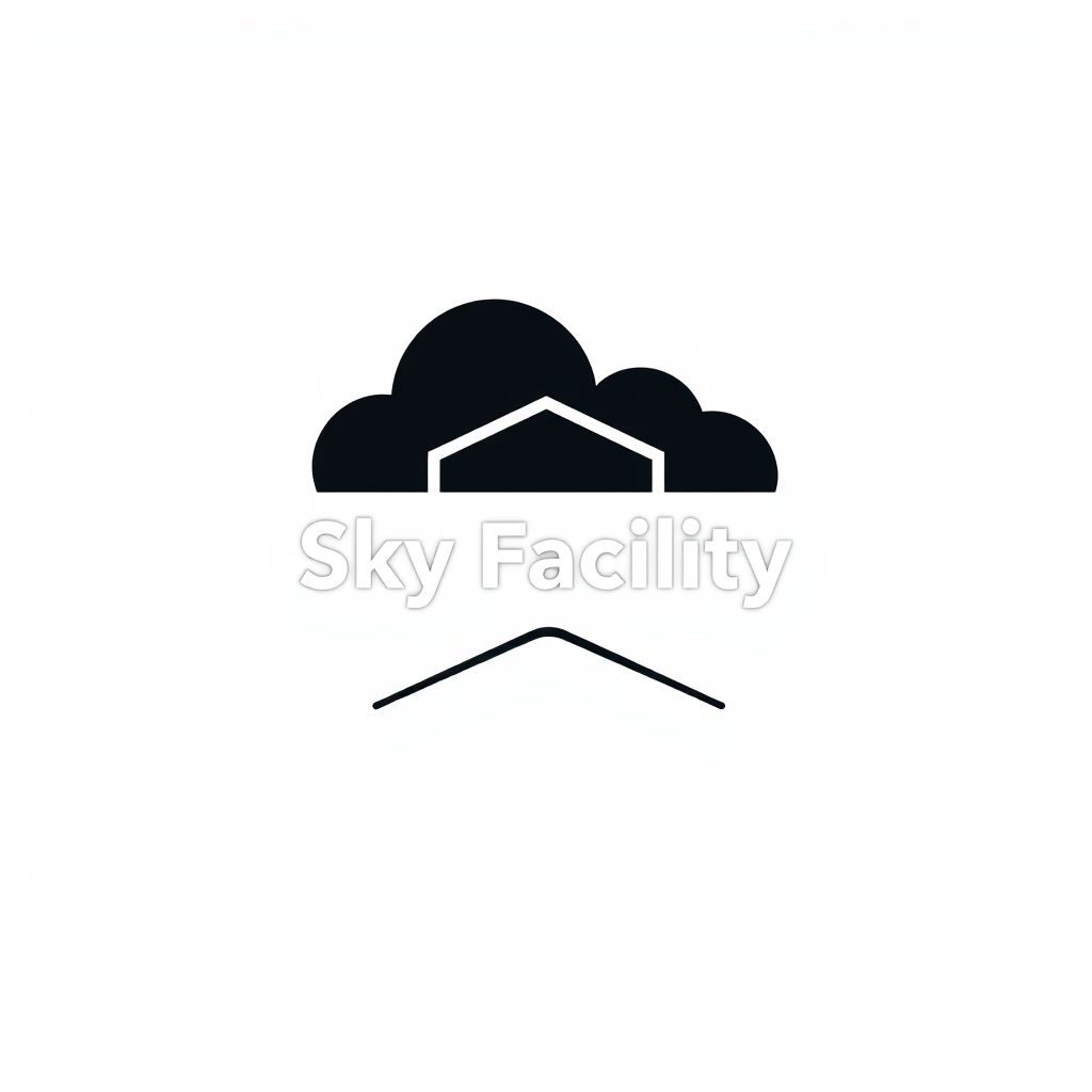 Minimalist Logo idea: minimalist logo, simple geometric mark for Sky Facility , flat vector, clean lines, centered, solid white background, lots of negative space, high con