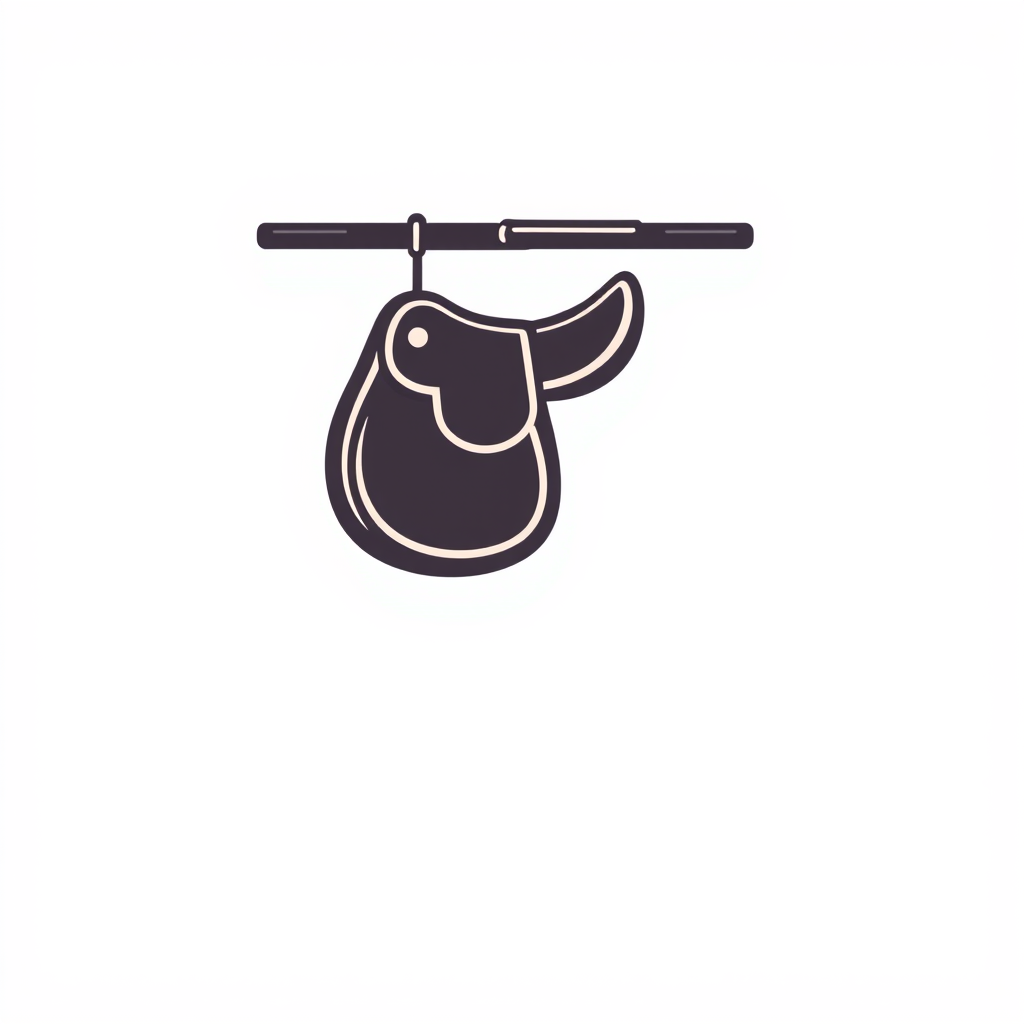 Minimalist Logo idea: minimalist logo, simple geometric mark for cute little horse saddle pad hanging on rack, a little bit animated, really sweet feel to it , flat vector,