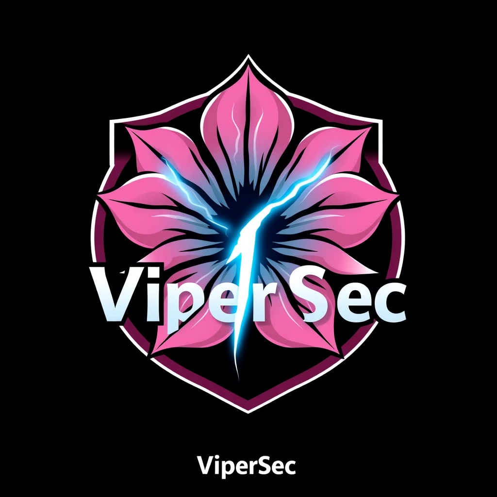 Main logo studio: bold CyberSecurity team emblem logo, a Sakura with Lightning strike middle of it, team name "ViperSec"