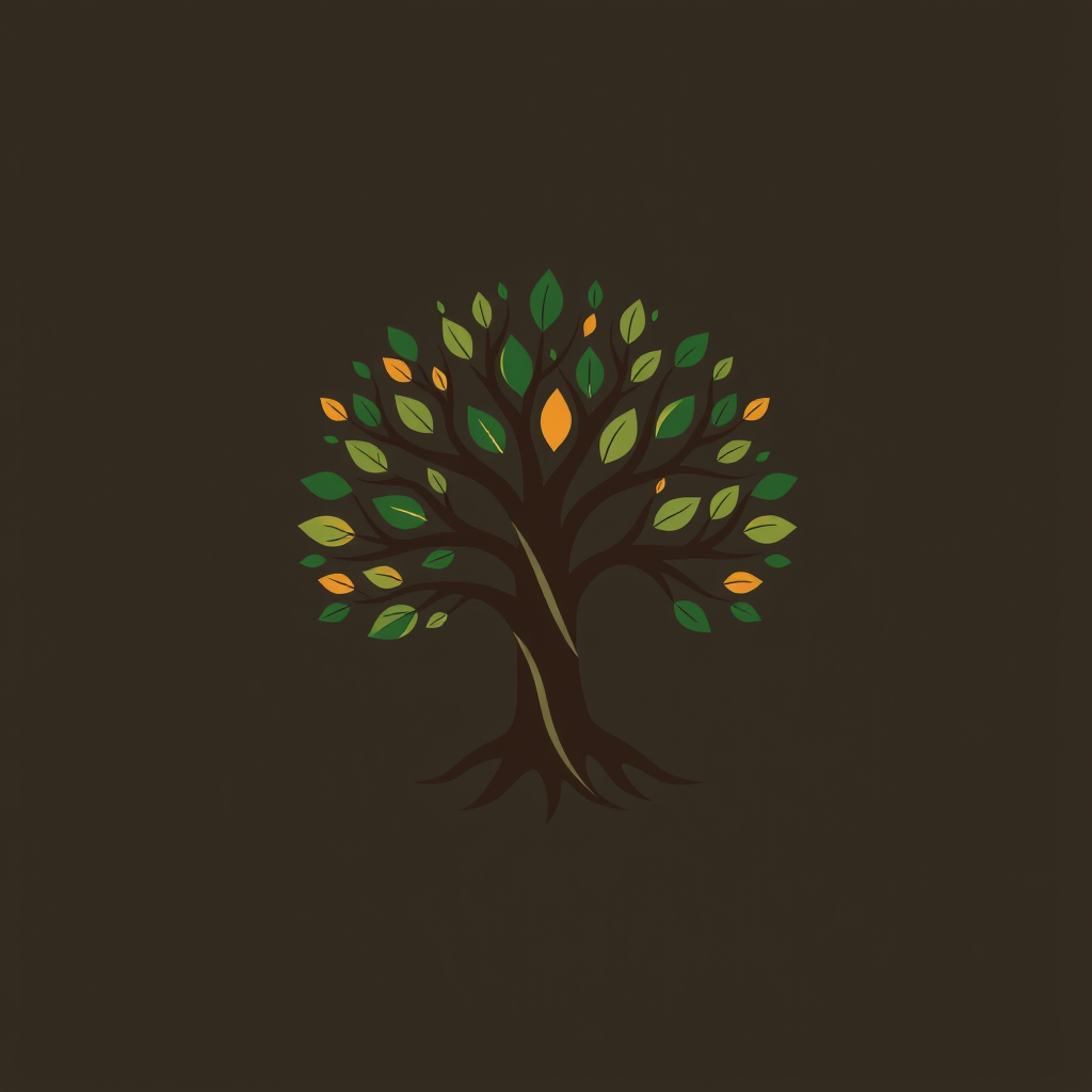 Main logo studio: geometric and professional "tree of life" logo for a newly established home and garden maintenance business, friendly, warm, earthy colors, visually c