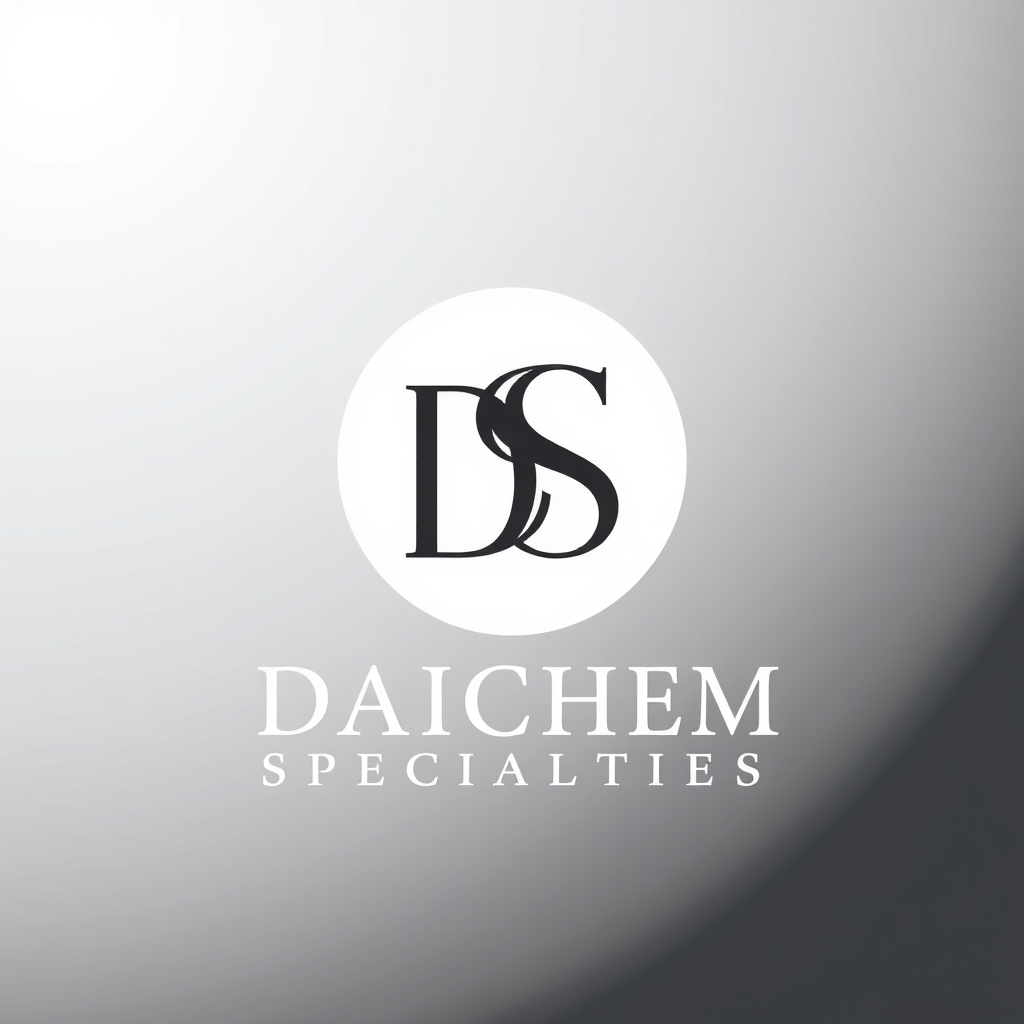 Monogram Logo idea: monogram logo combining the letters DS DAICHEM SPECIALTIES , elegant intertwined letterforms, flat vector logo, centered, solid white background, high