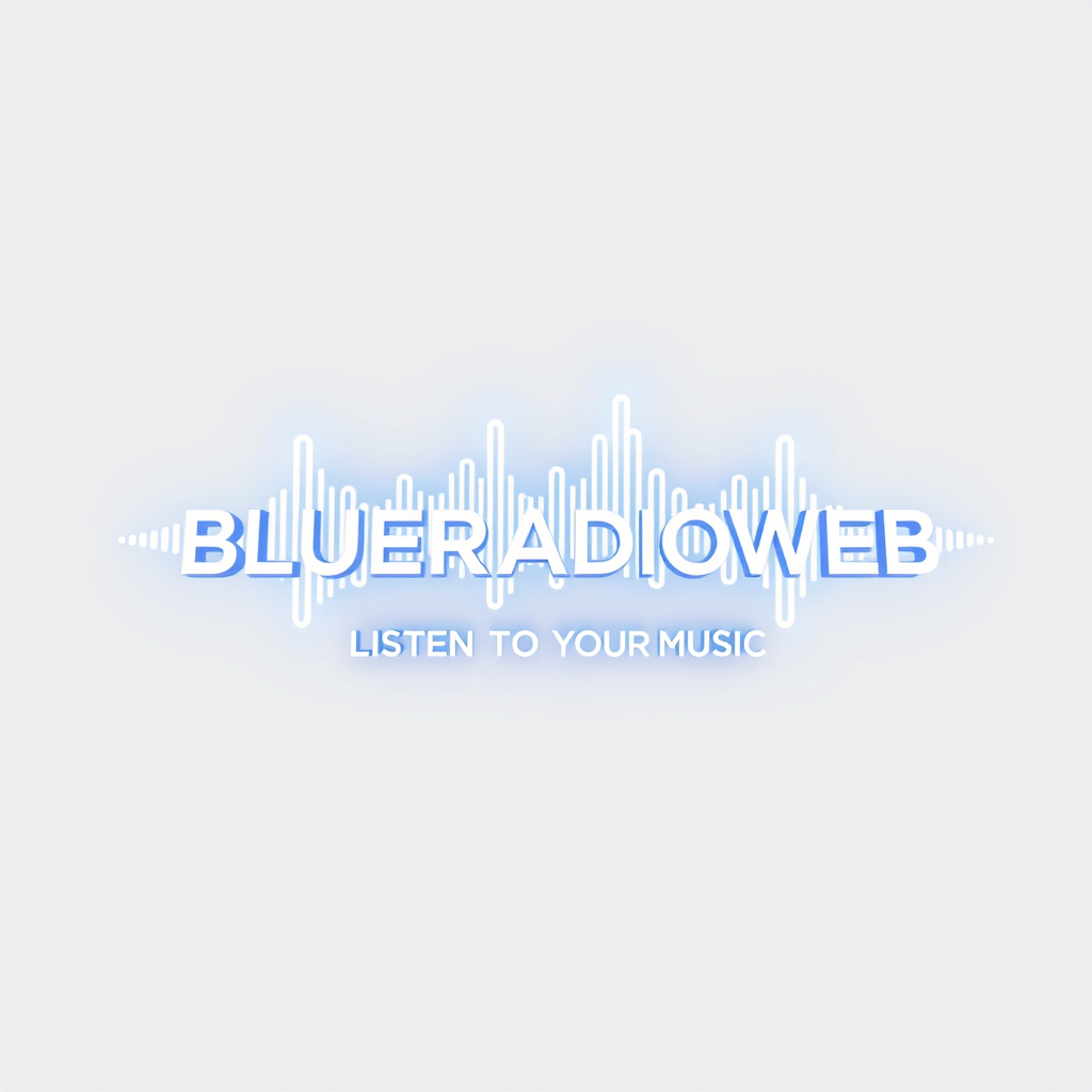 3D Logo idea: 3D logo for BLUERADIOWEB LISTEN TO YOUR MUSIC a music tech brand, 3D sound wave form, neon white blue glow fonced , three-dimensional render, realisti