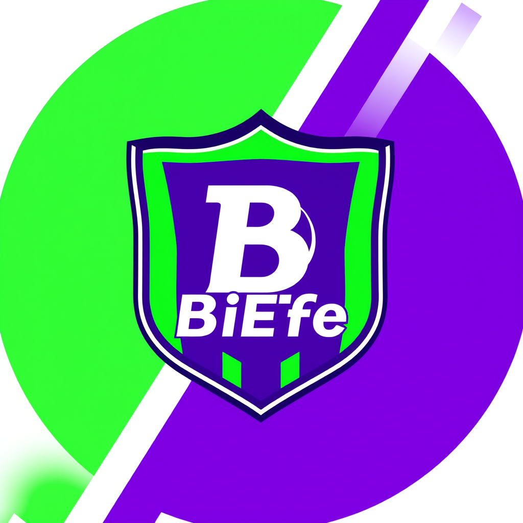 Main logo studio: Create a professional football club crest logo for a fantasy football team called "BiEffe". Main colors green and purple (stripes), modern soccer badg