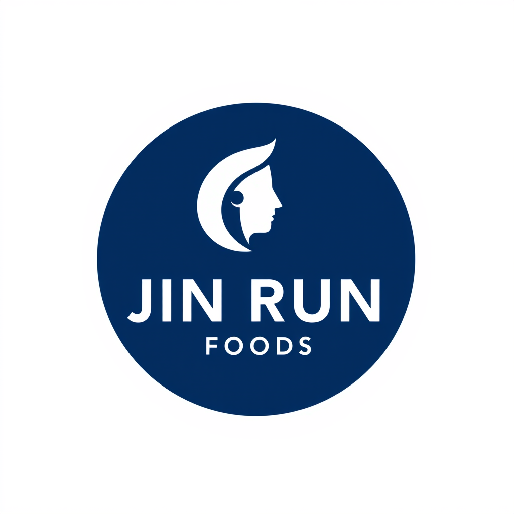 Minimalist Logo idea: minimalist logo, simple geometric mark for 金润 JIN RUN FOODS 金润 must in the logo round logo background navy blue human profile in the logo food shop , 