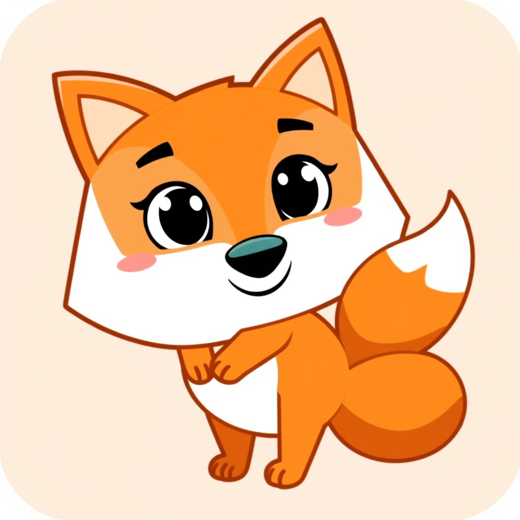 Main logo studio: friendly geometric fox mascot logo for a kids learning app, orange