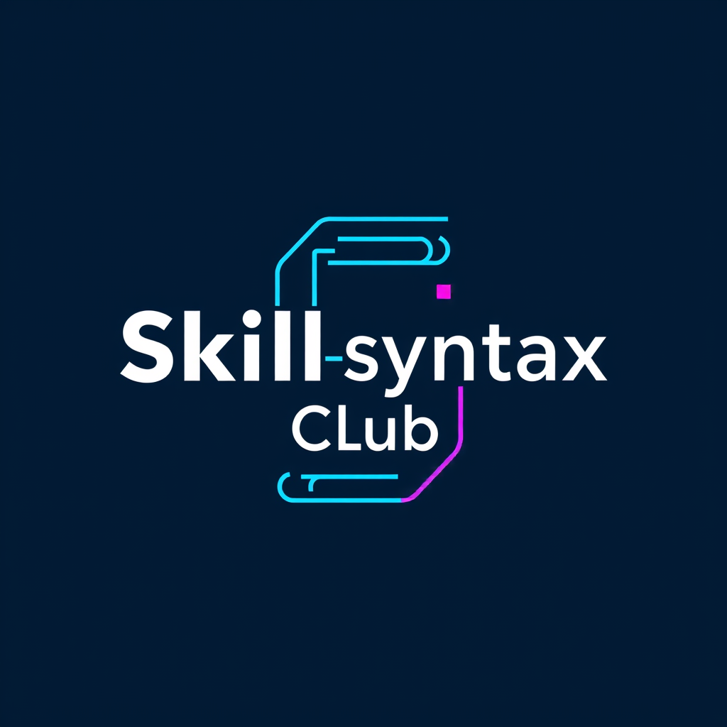 Main logo studio: Create a bold logo SYMBOL for Skill Syntax Club. No words or typography. Build the emblem entirely from programming-code inspired shapes: { }, < >, /,