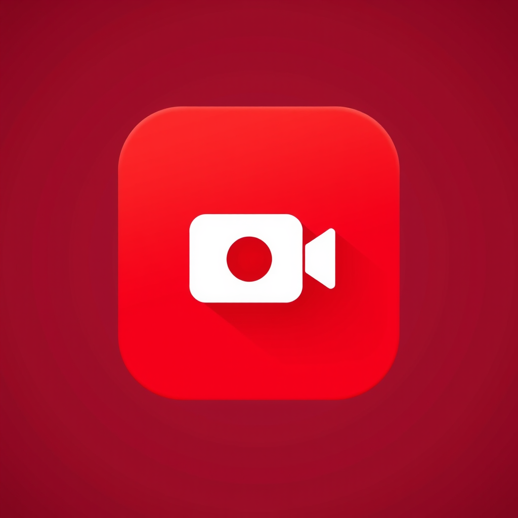 Main logo studio: Red HyperOS-style Android app icon for HyperRecorder. Full-bleed 1:1 square, edge-to-edge red background. Center a clean white video camera/recording 