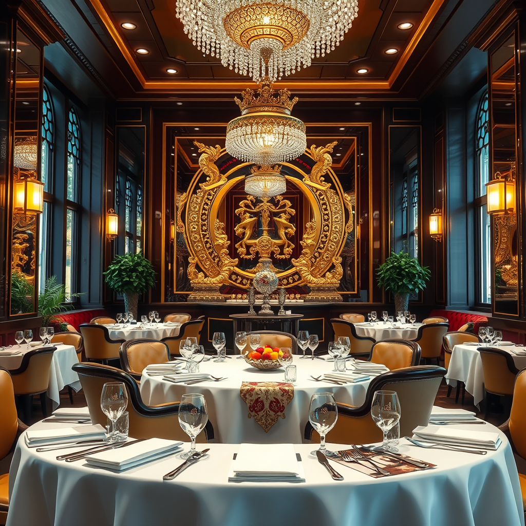 Main logo studio: Royal Restaurant, gold crown, luxury hotel