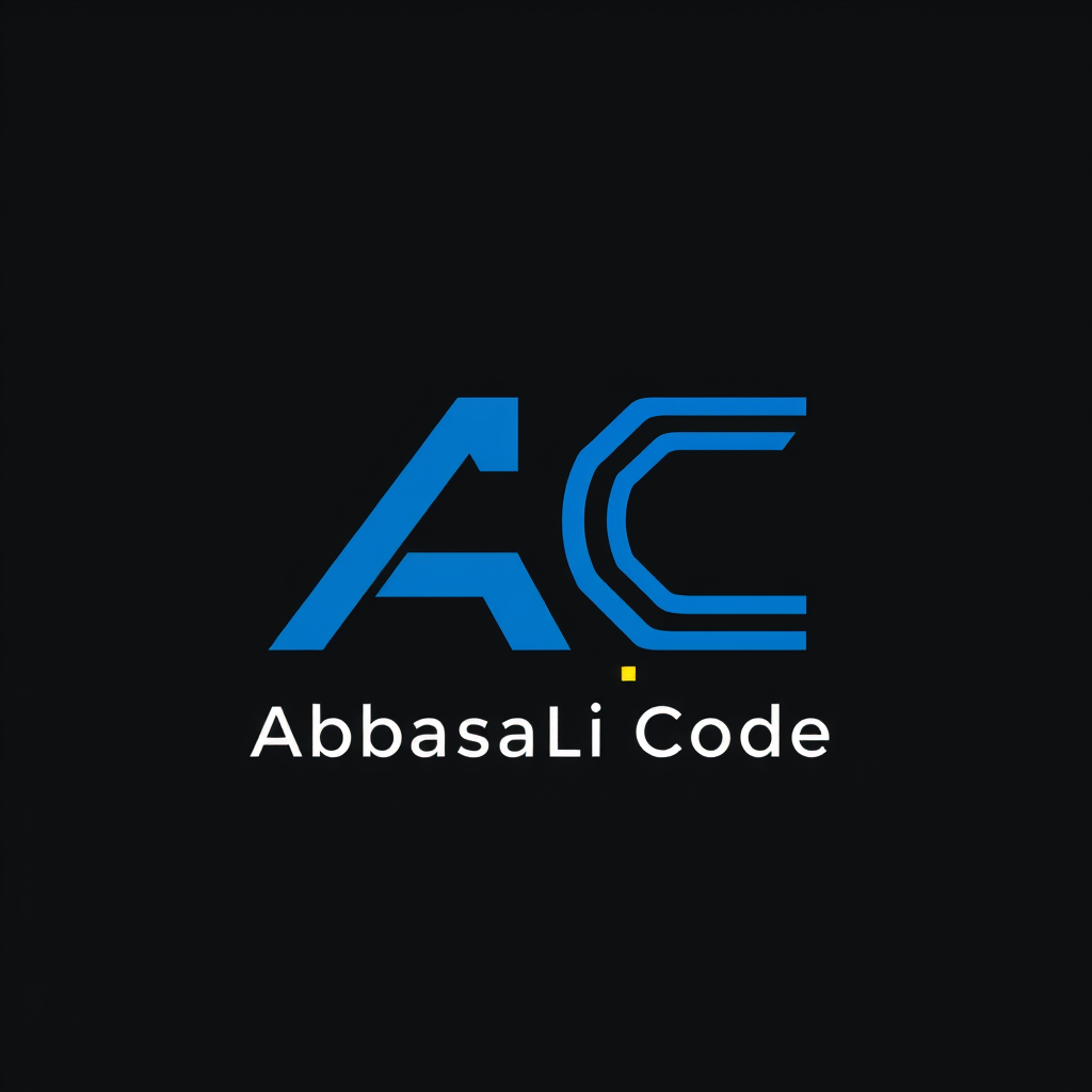 Main logo studio: Premium minimalist developer logo for "Abbasali Code". Create a bold geometric "AC" monogram combined subtly with coding symbols like < > and a termin