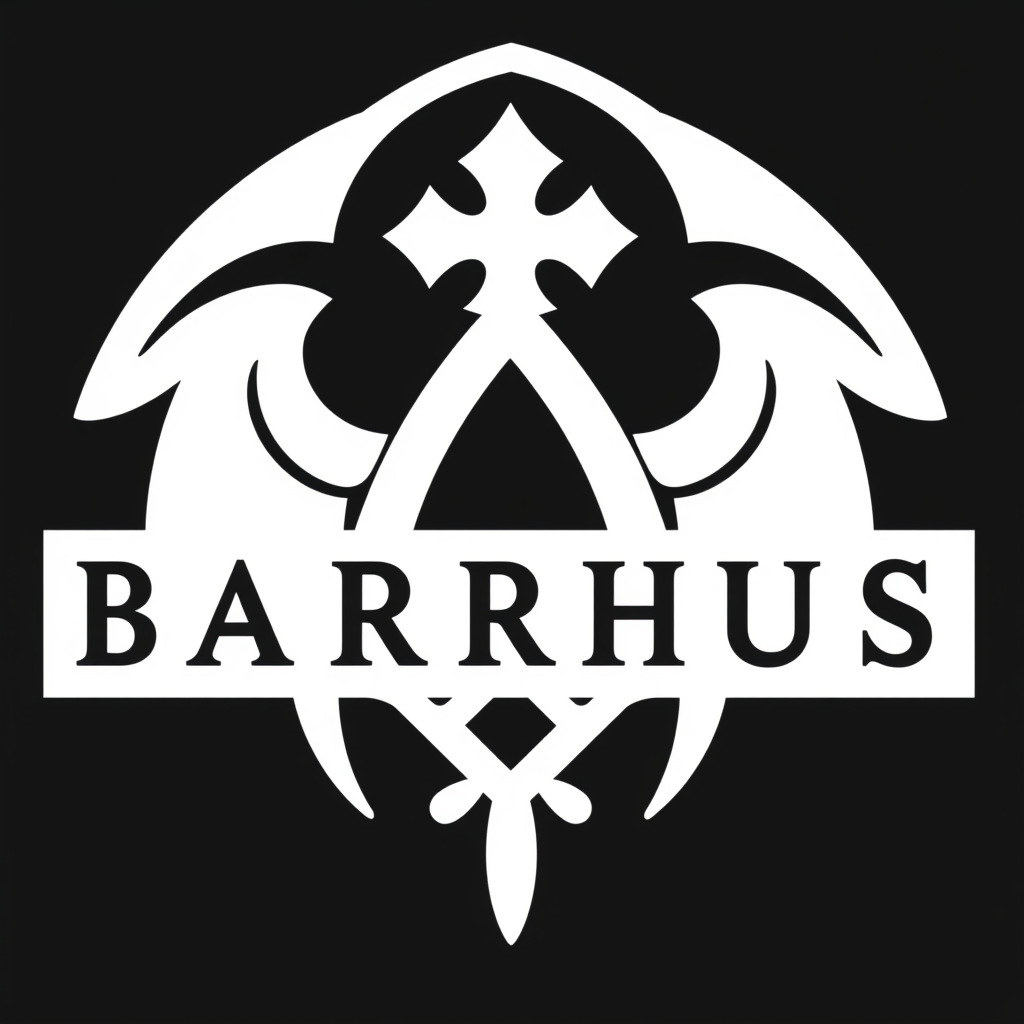 Main logo studio: Create a symbol for BAARHUS which means Mourge or Mortuary in English. Colors: Black and white but leave out the name. Just symbol